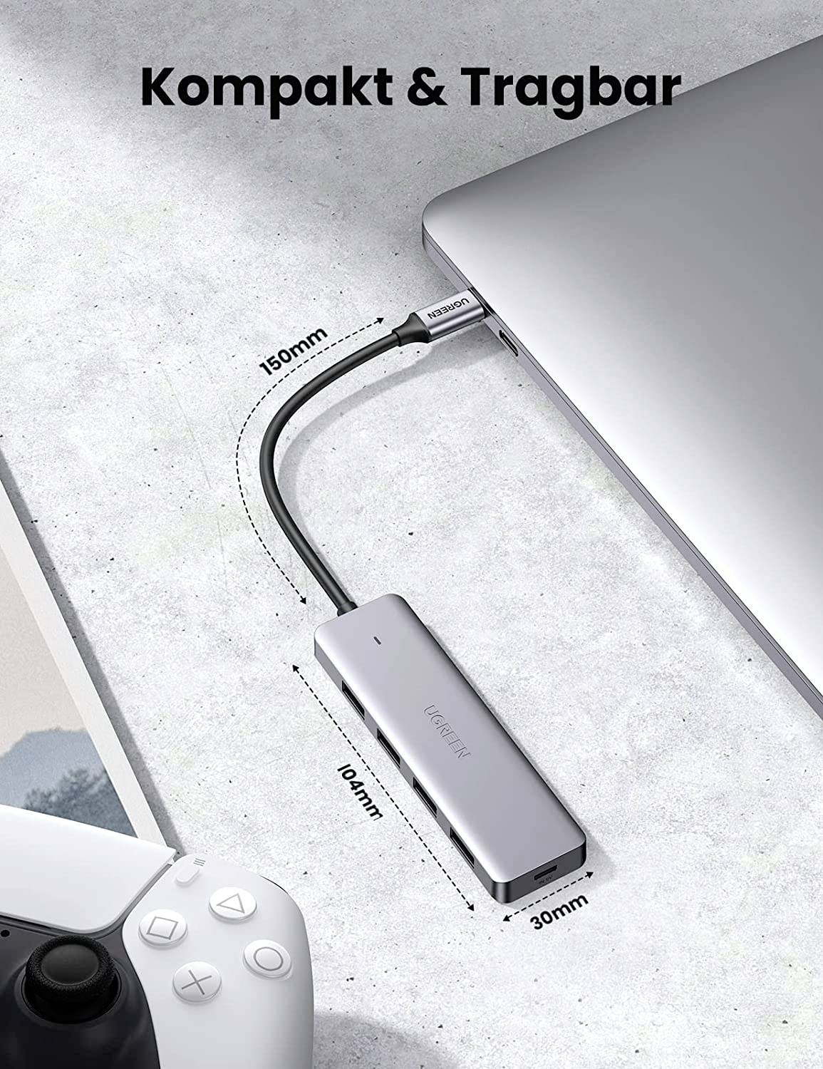 UGREEN USB-C-Hub 4 Port USB 3.2 Gen 1-Hub (USB 3.0) Silber