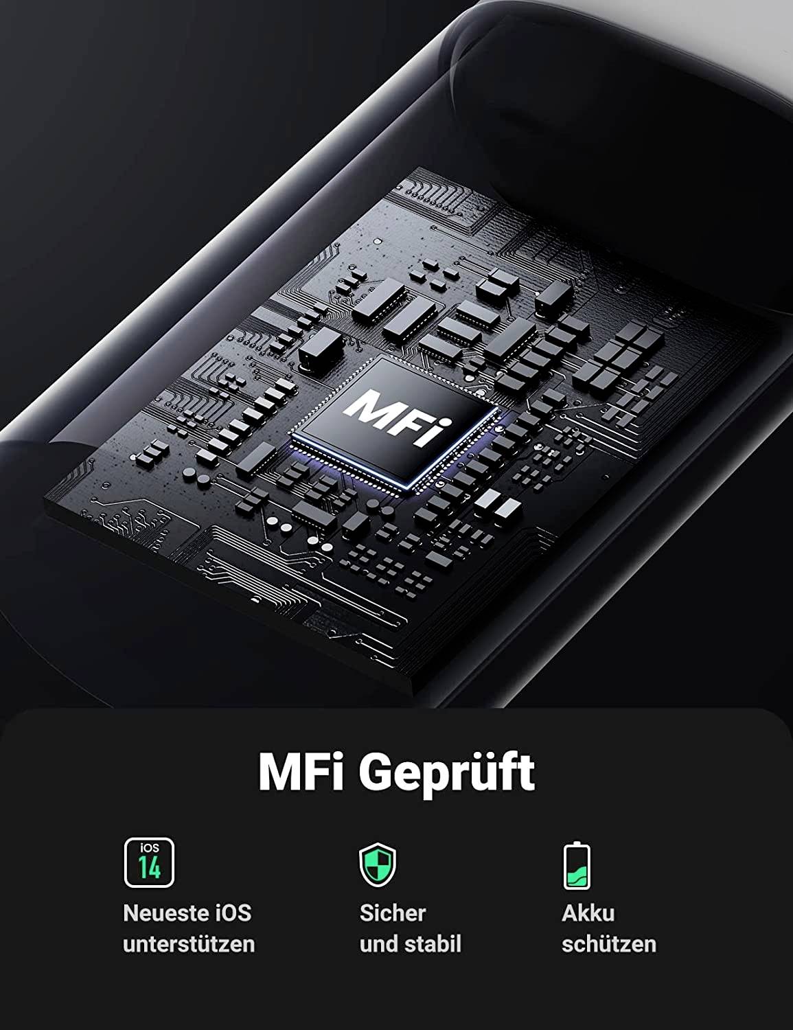 UGREEN USB-Ladekabel USB-C® Stecker, Apple Lightning Stecker 1.00 m Weiß 10493