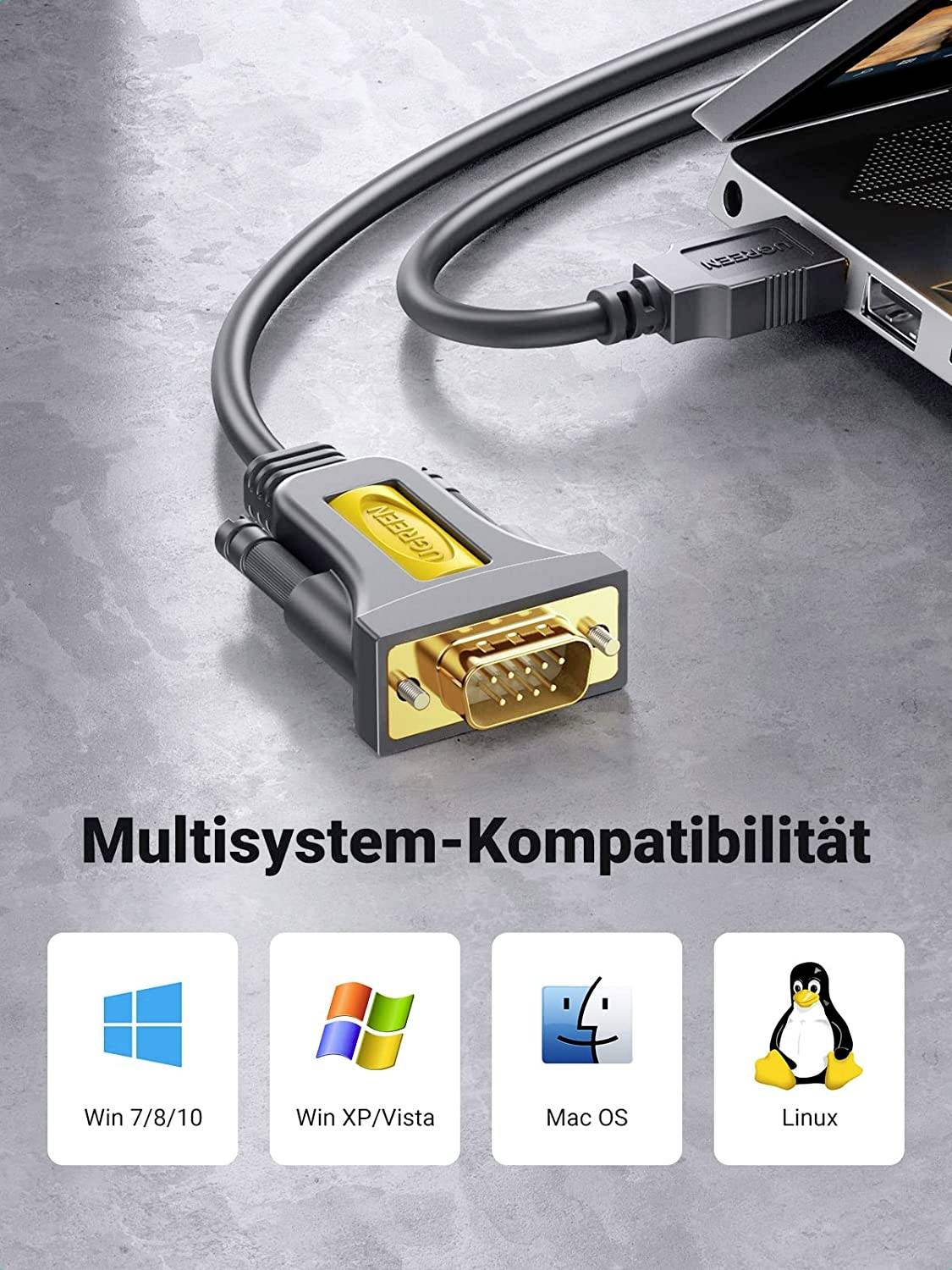 UGREEN USB-Kabel USB-A Stecker, VGA 9pol. Stecker 1.00 m Grau 20210