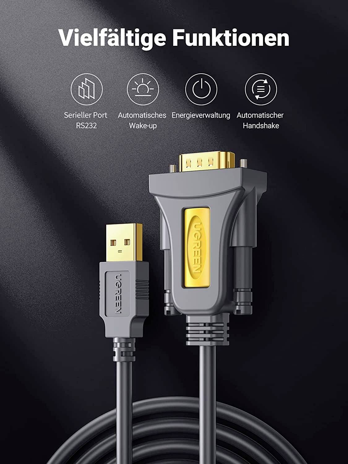 UGREEN USB-Kabel USB-A Stecker, VGA 9pol. Stecker 1.00 m Grau 20210