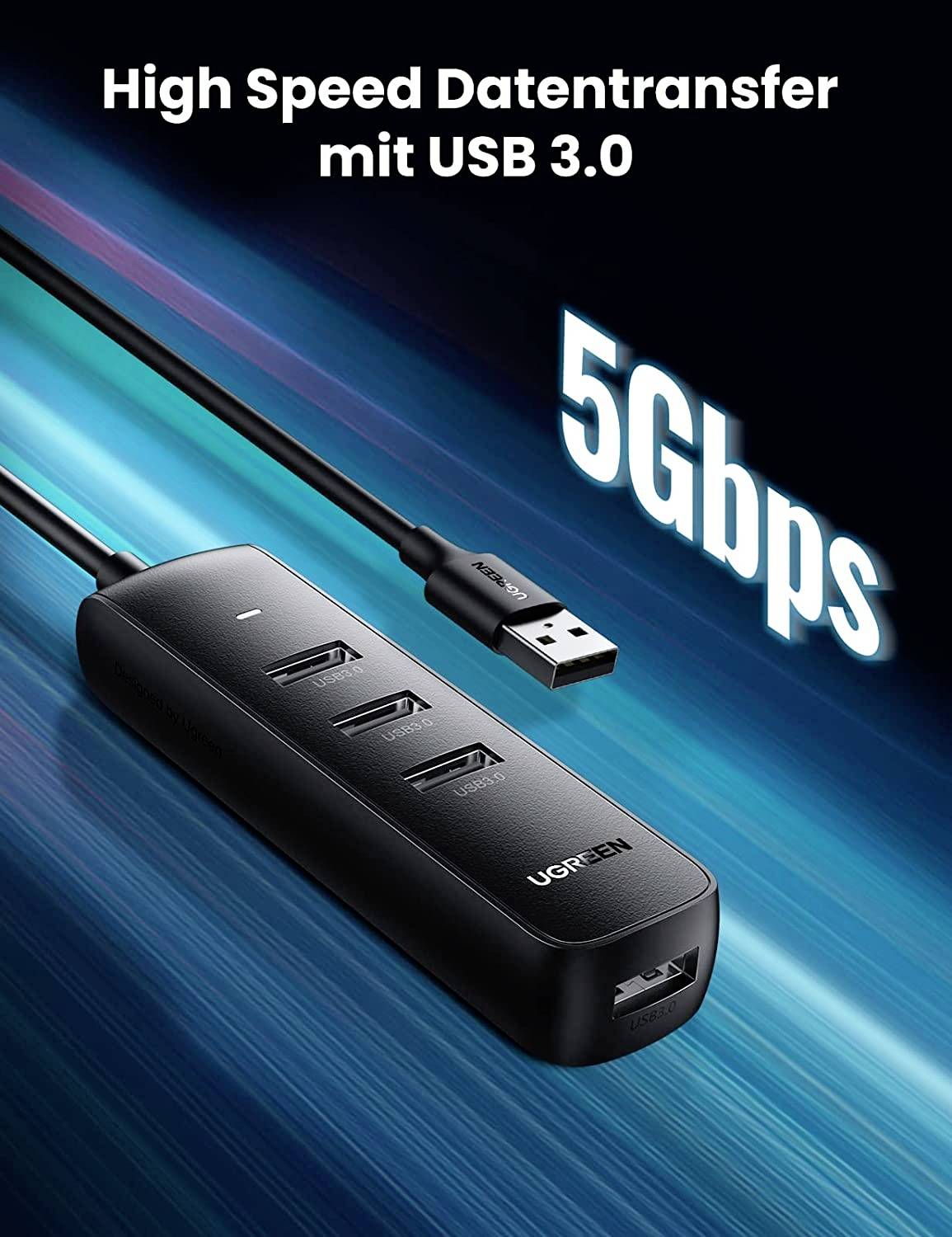 UGREEN 80657 USB-Hub 4 Port USB-A (USB 3.2 Gen 1) Schwarz USB 3.0 HUB 4 Ports