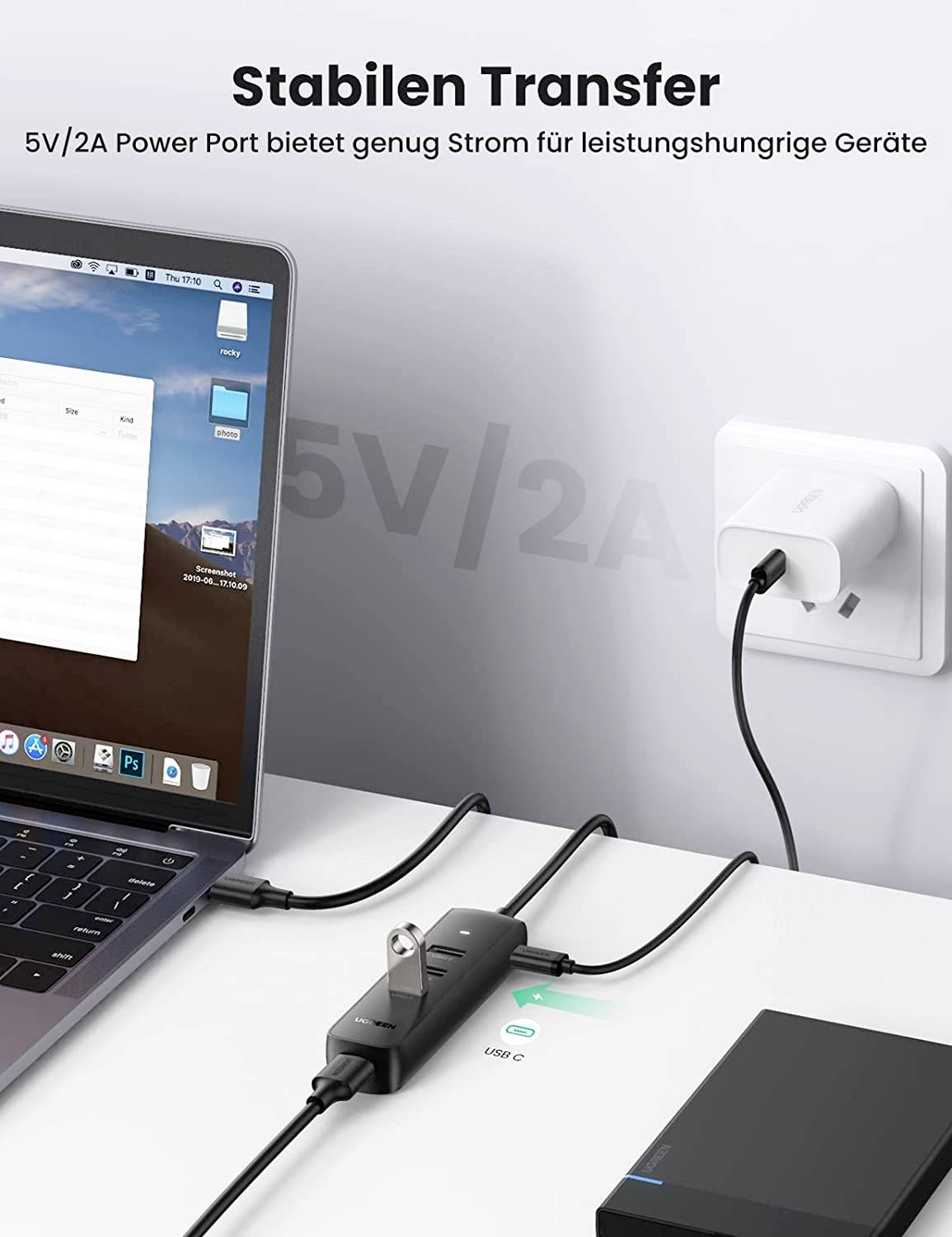 UGREEN 80657 USB-Hub 4 Port USB-A (USB 3.2 Gen 1) Schwarz USB 3.0 HUB 4 Ports