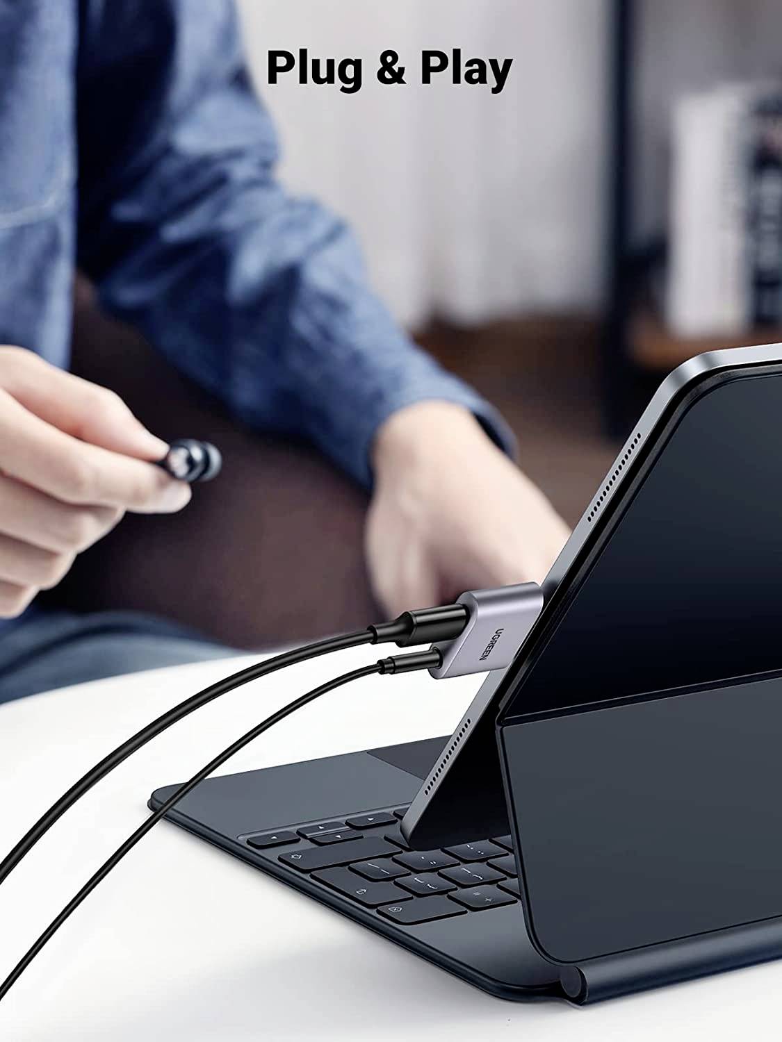 UGREEN USB-C® Adapter [1x USB-C® Stecker - 2x USB-C® Buchse, Kopfhörer (3.5 mm Klinke)] USB C Kopfhörer Adapter