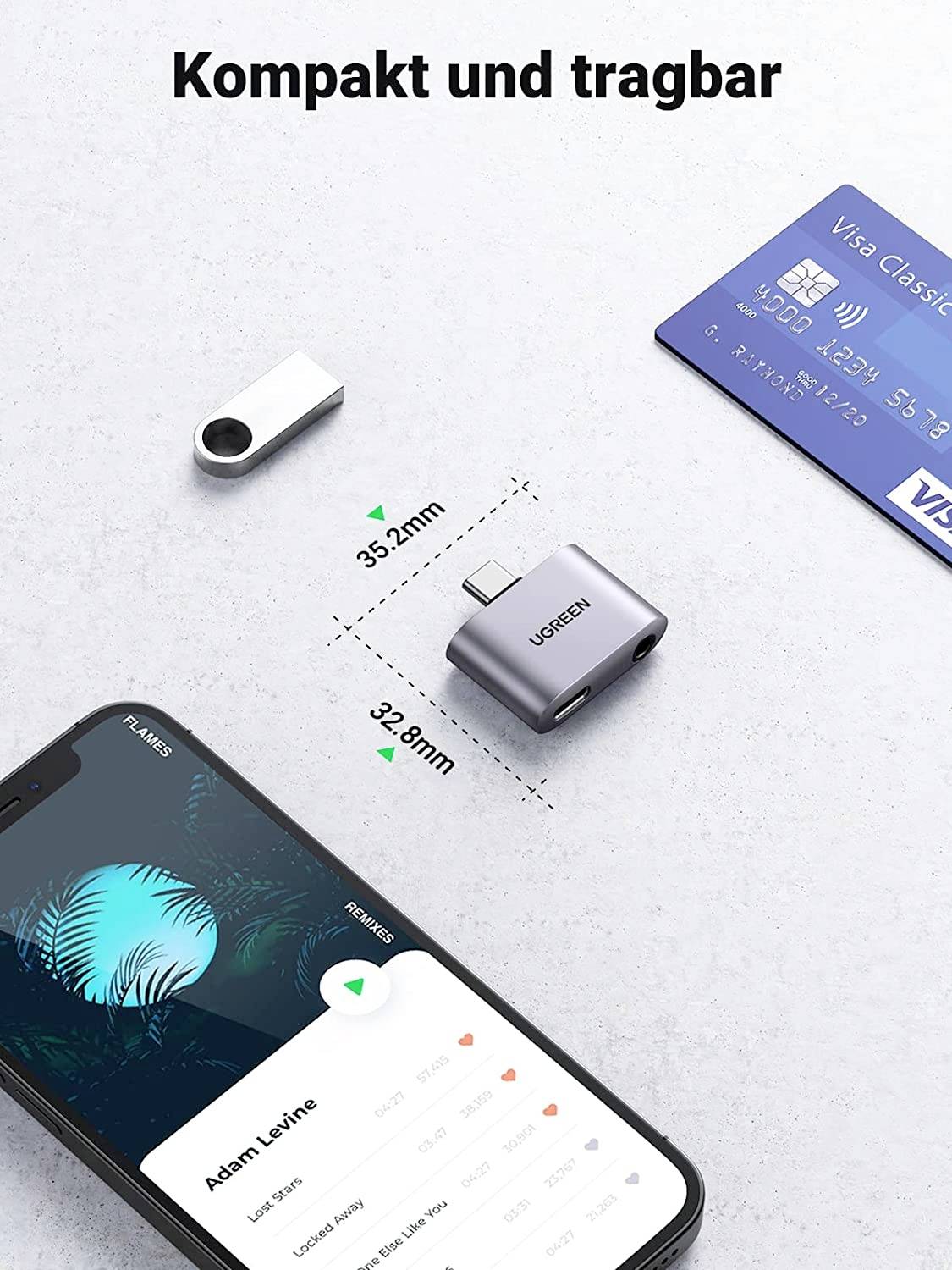 UGREEN USB-C® Adapter [1x USB-C® Stecker - 2x USB-C® Buchse, Kopfhörer (3.5 mm Klinke)] USB C Kopfhörer Adapter