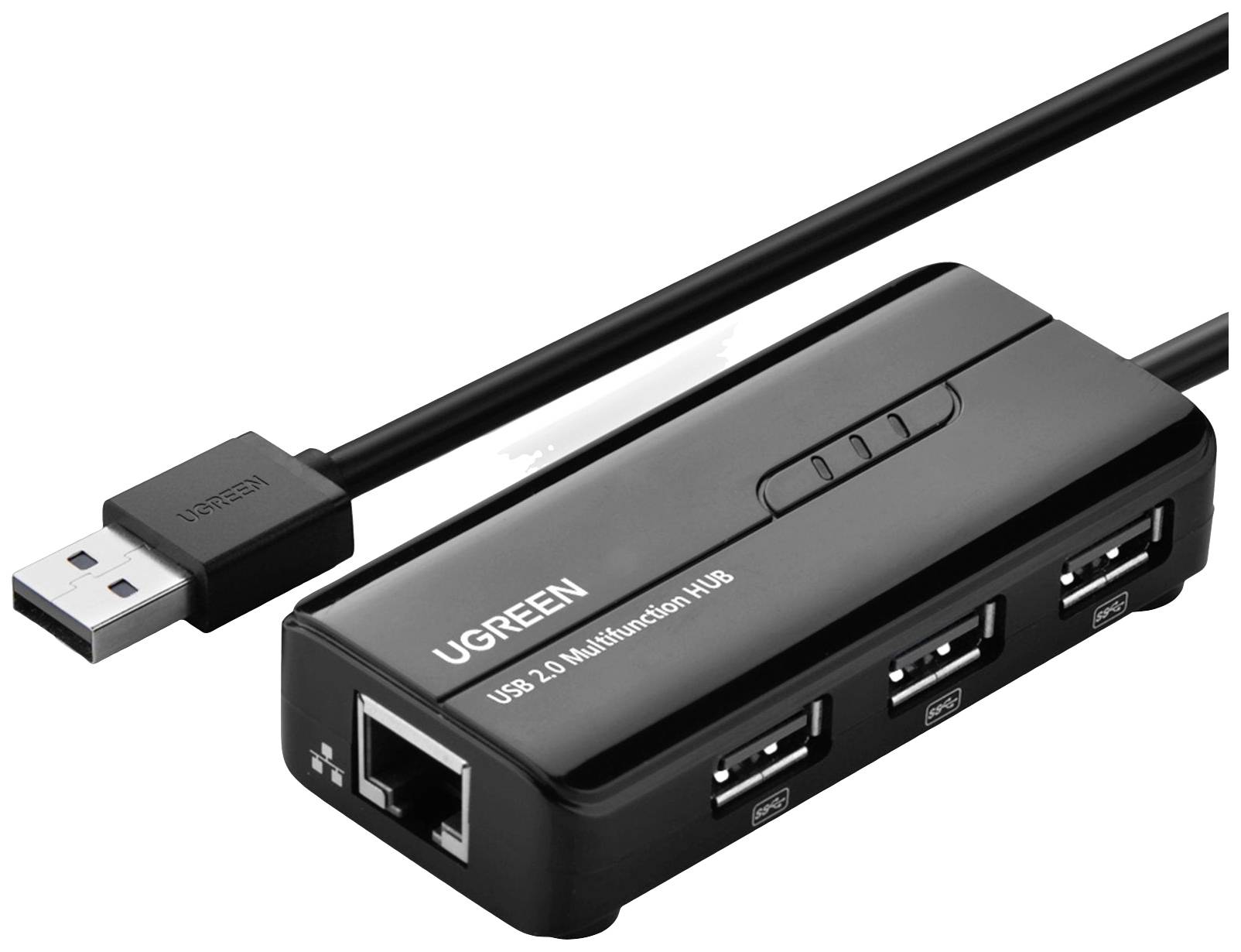 UGREEN 20264 USB-Hub 3+1 Port USB-A (USB 2.0), RJ45 Schwarz USB 2.0 Hub RJ45 Ethernet Adapter