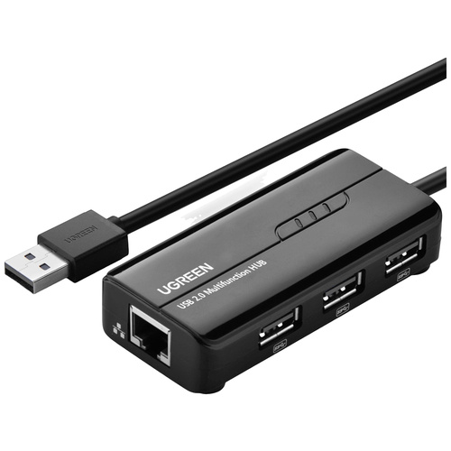 UGREEN USB 2.0 Hub RJ45 Ethernet Adapter 3+1 Port USB 2.0-Hub Schwarz