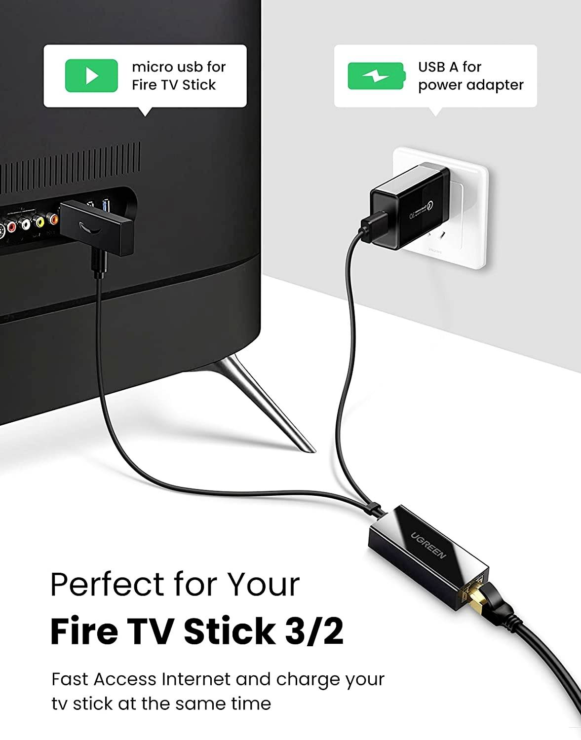 UGREEN USB-Micro-B / RJ45 Netzwerk Adapter [1x Micro USB - 1x RJ45-Buchse] 1 m Schwarz