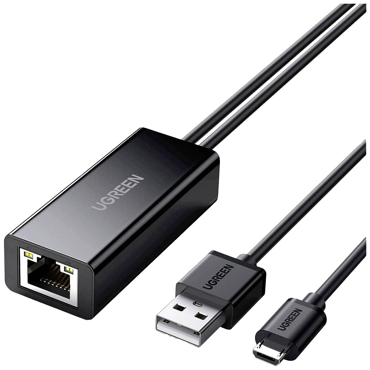 UGREEN USB-Micro-B / RJ45 Netzwerk Adapter [1x Micro USB - 1x RJ45-Buchse] 1 m Schwarz