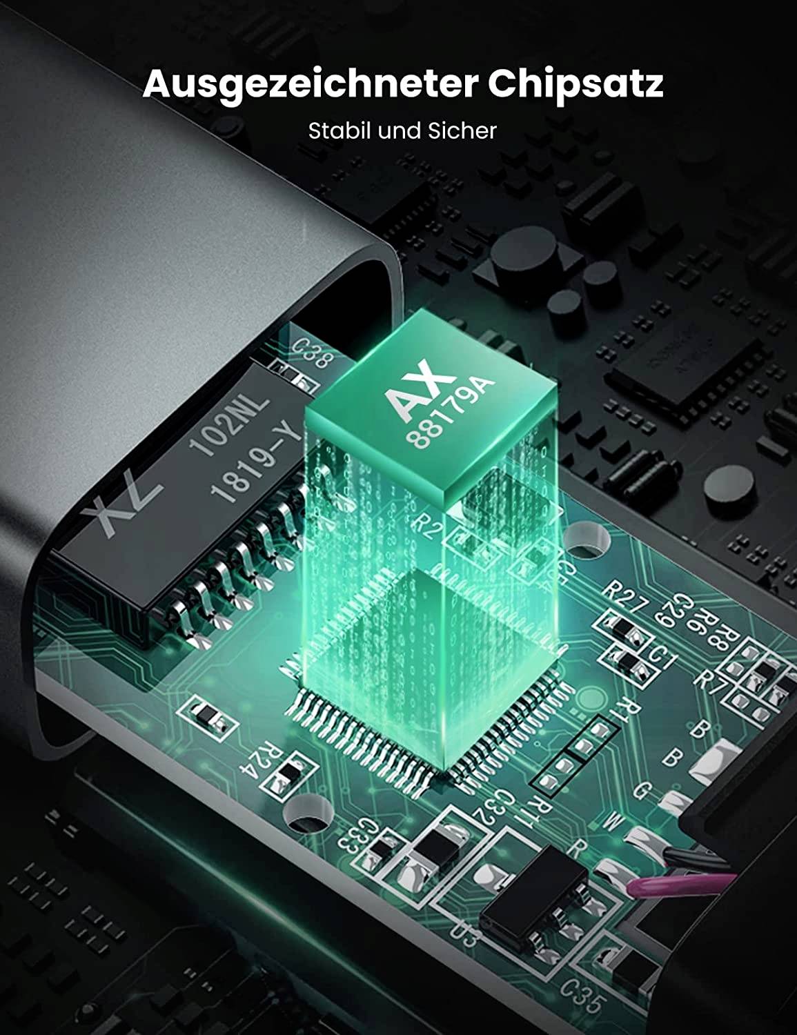 UGREEN USB-C® / RJ45 Netzwerk Adapter [1x USB-C® Stecker - 1x RJ45-Buchse] 10 cm Silber