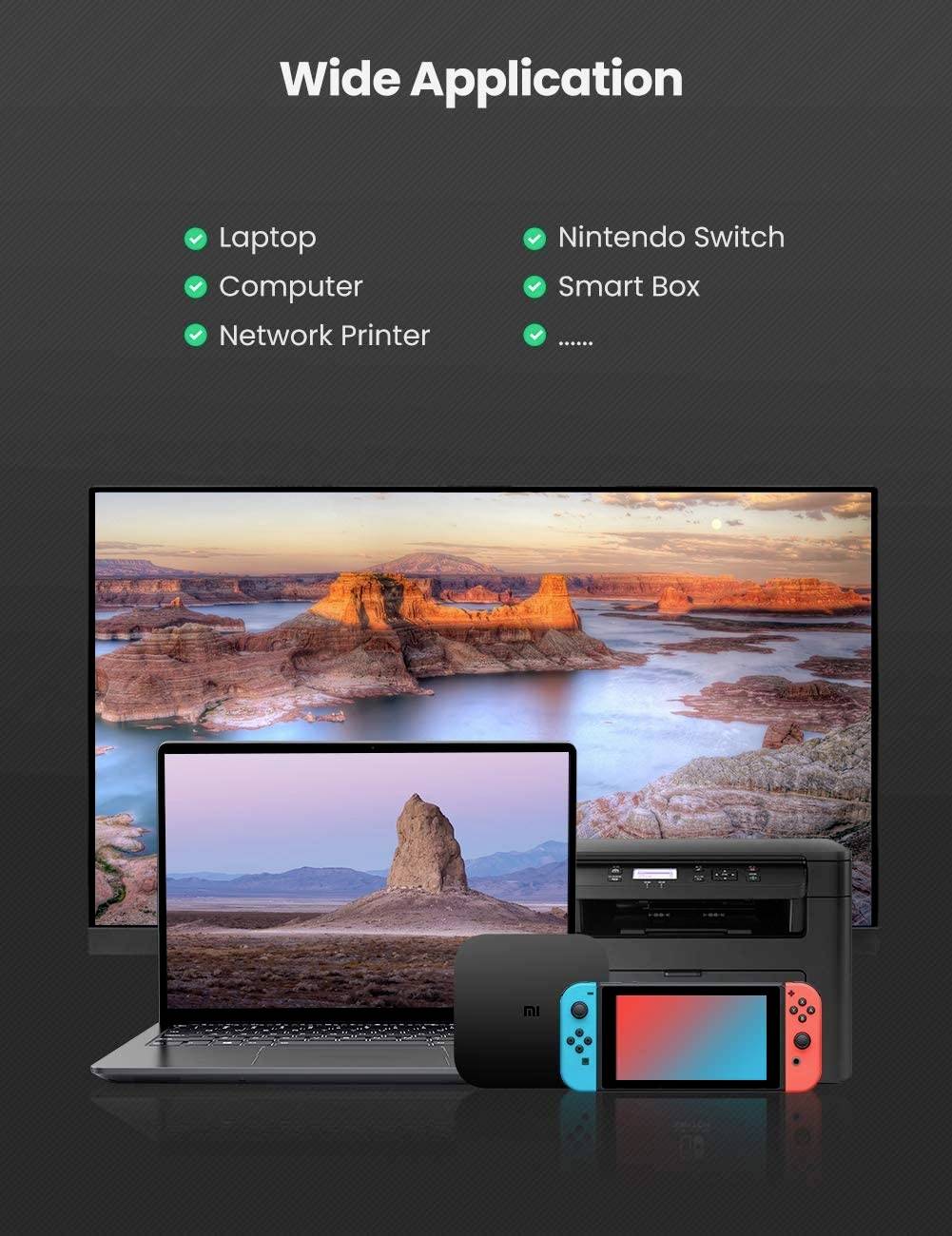 UGREEN USB 3.2 Gen 1 (USB 3.0) / RJ45 Netzwerk Adapter [1x USB 3.2 Gen 1 (USB 3.0) - 1x RJ45-Buchse] 10 cm Grau