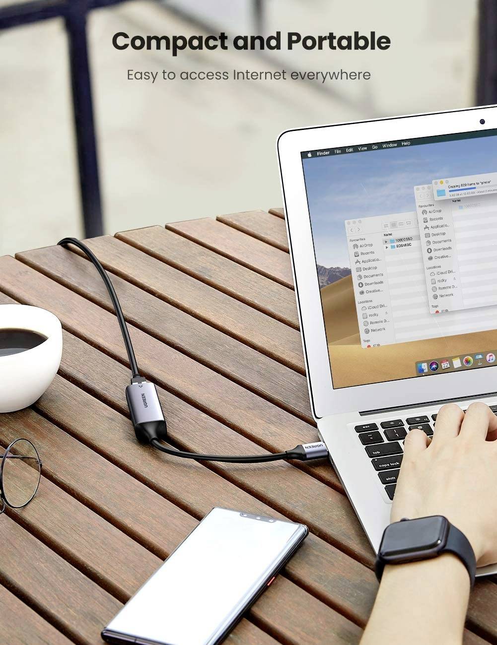 UGREEN USB 3.2 Gen 1 (USB 3.0) / RJ45 Netzwerk Adapter [1x USB 3.2 Gen 1 (USB 3.0) - 1x RJ45-Buchse] 10 cm Grau