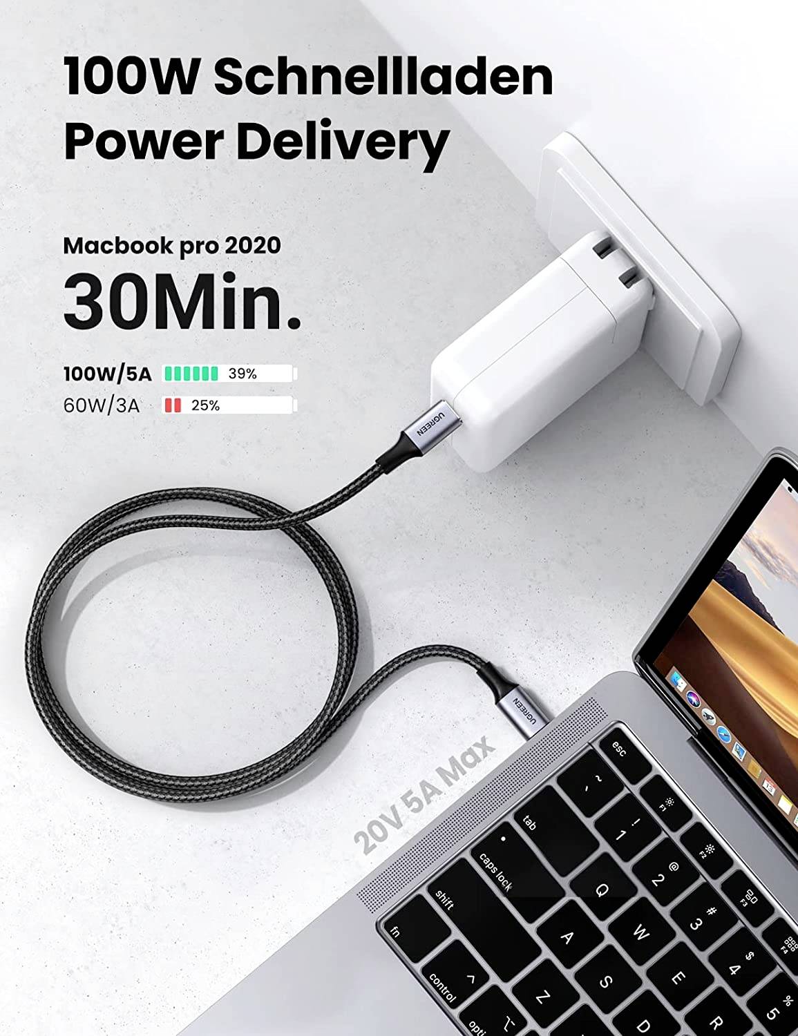 UGREEN USB-Ladekabel USB-C® Stecker 1.00 m Schwarz 70427