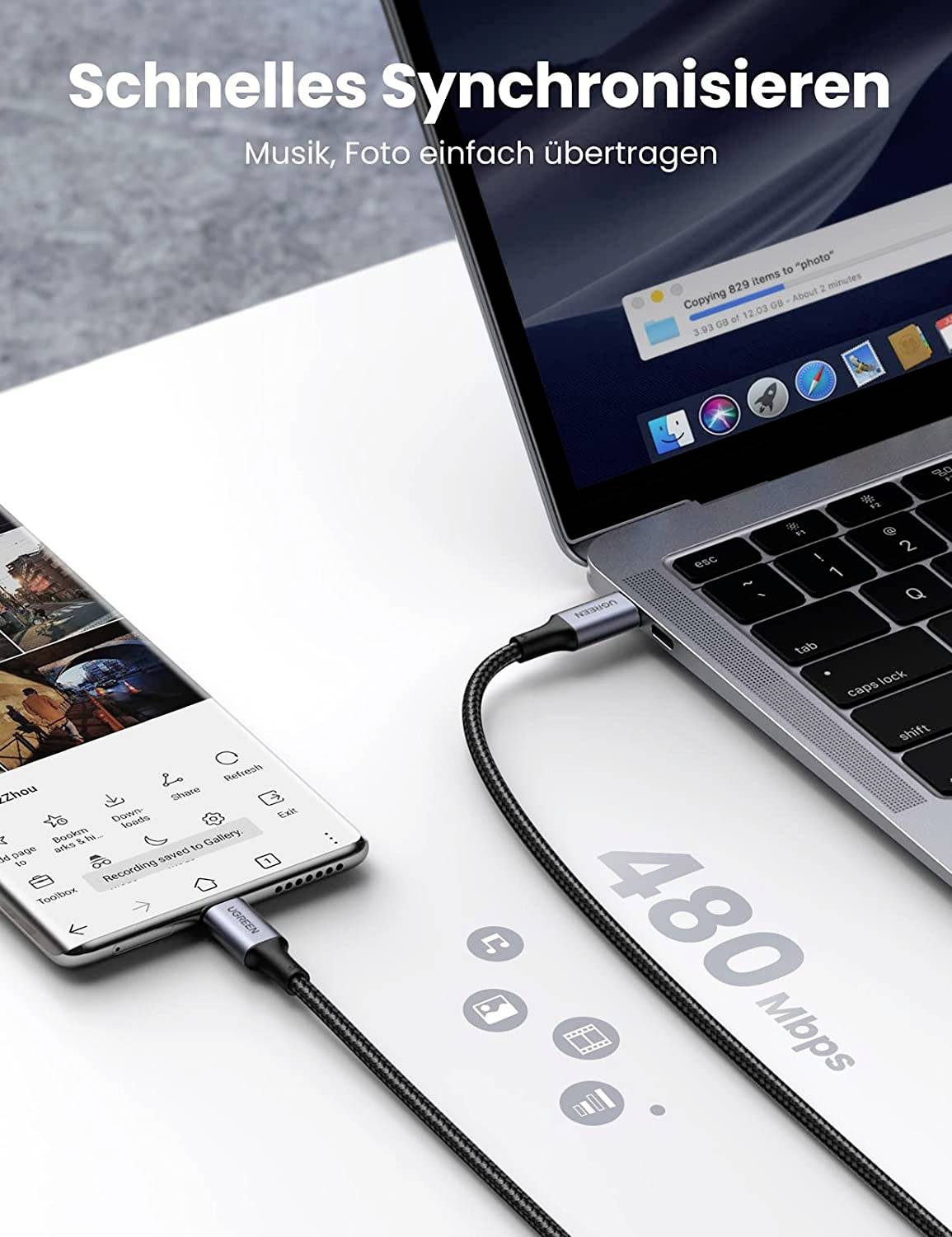 UGREEN USB-Ladekabel USB-C® Stecker 1.00 m Schwarz 70427