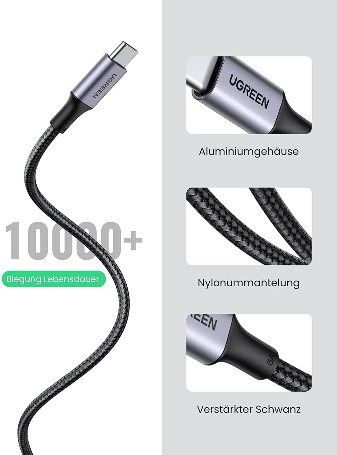 UGREEN USB-Ladekabel USB-C® Stecker 1.00 m Schwarz 70427