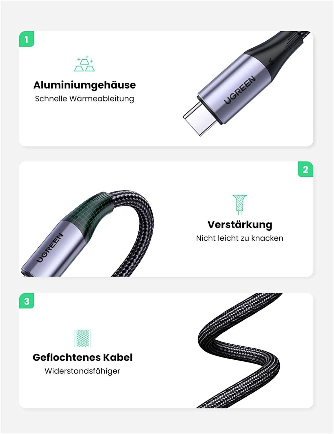 UGREEN USB-Kabel USB-C® Stecker 1 m Schwarz 80150