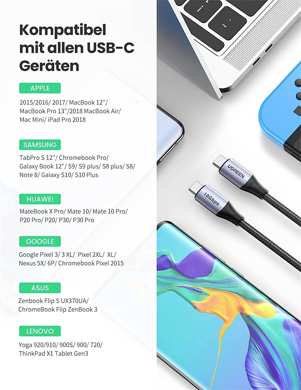 UGREEN USB-Kabel USB-C® Stecker 1.00 m Schwarz 80150