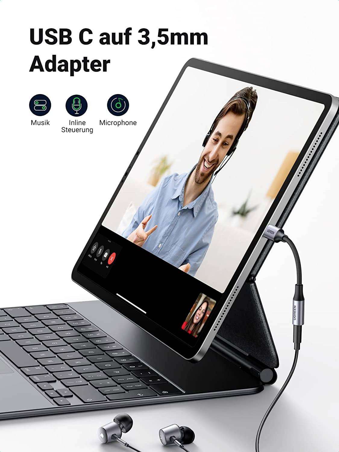 UGREEN USB-C® Adapter [1x USB-C® Stecker - 1x Klinkenbuchse 3.5 mm] USB-C - Klinke Adapter