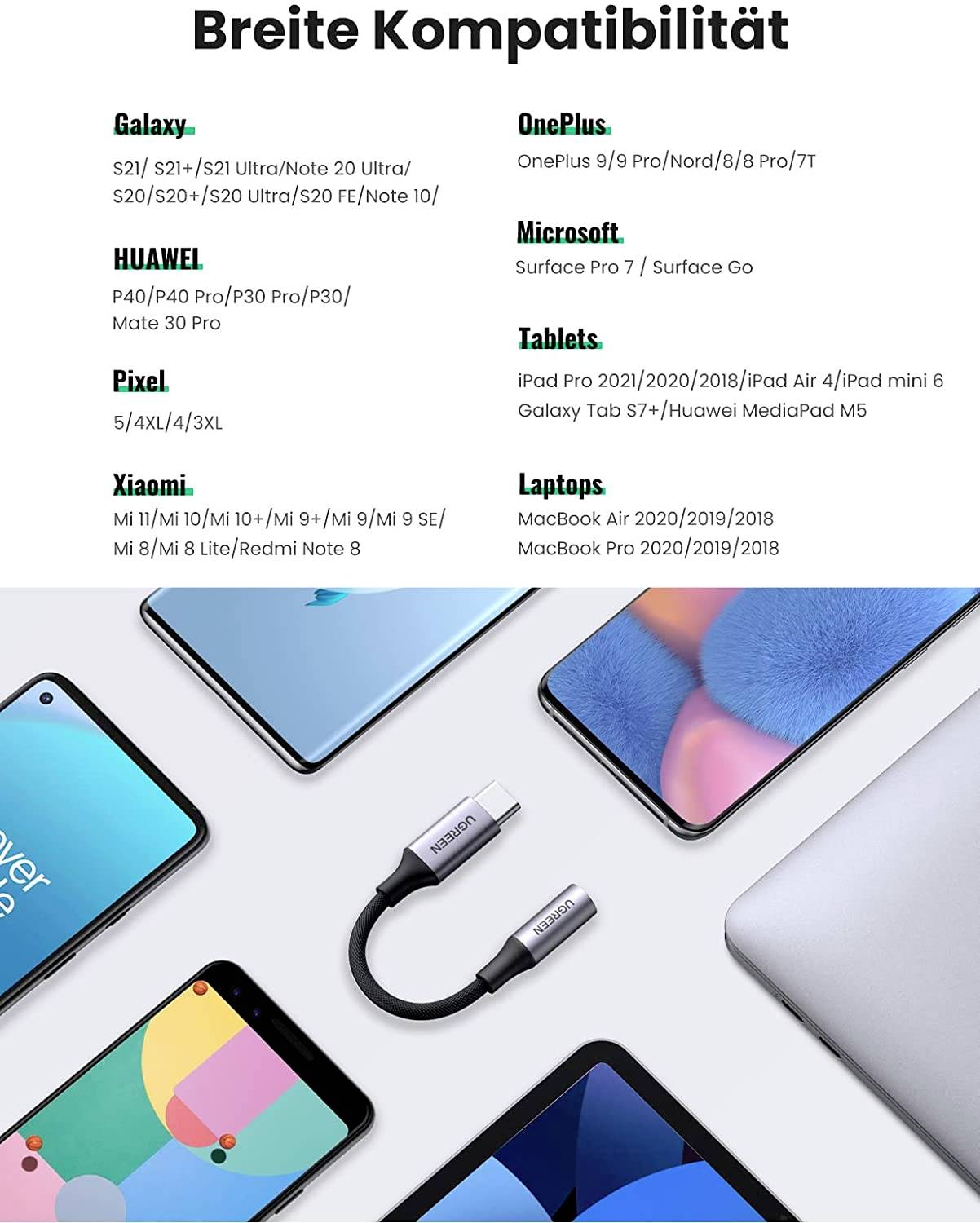 UGREEN USB-C® Adapter [1x USB-C® Stecker - 1x Klinkenbuchse 3.5 mm] USB-C - Klinke Adapter