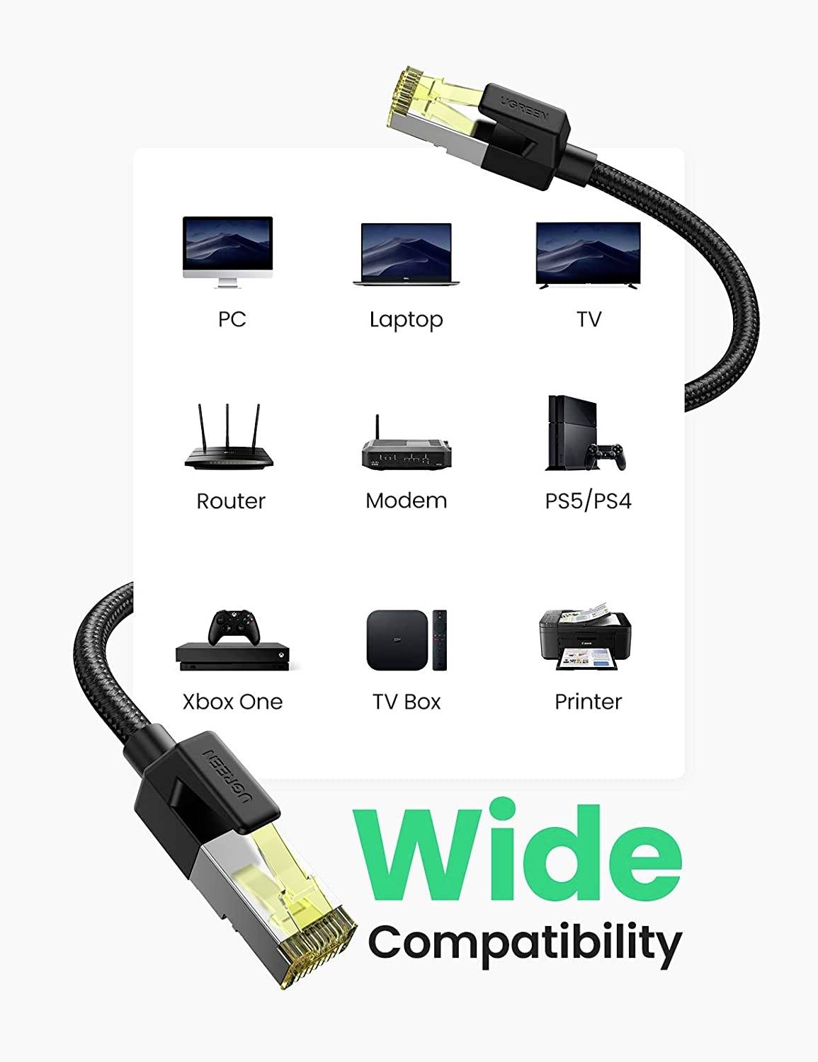 UGREEN 80423_ RJ45 CAT 7 2 m Schwarz 1 St.