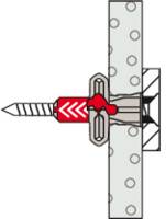 Eine Illustration eines Ankerschraubensicherungssystems, das eine Schraube zeigt, die durch eine Wand führt, mit einer Spreizdübel, die sie an Ort und Stelle sichert.