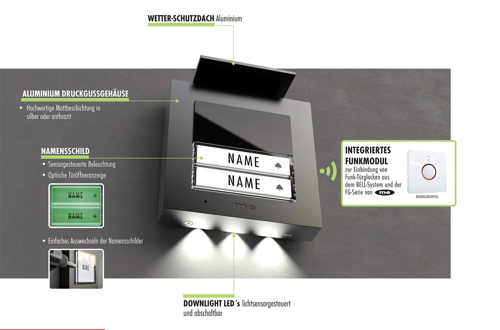 M-e modern-electronics ADV-1020A Vistadoor Audio-Außenstation für Türsprechanlage Kabelgebunden Außeneinheit 2 Familienhaus