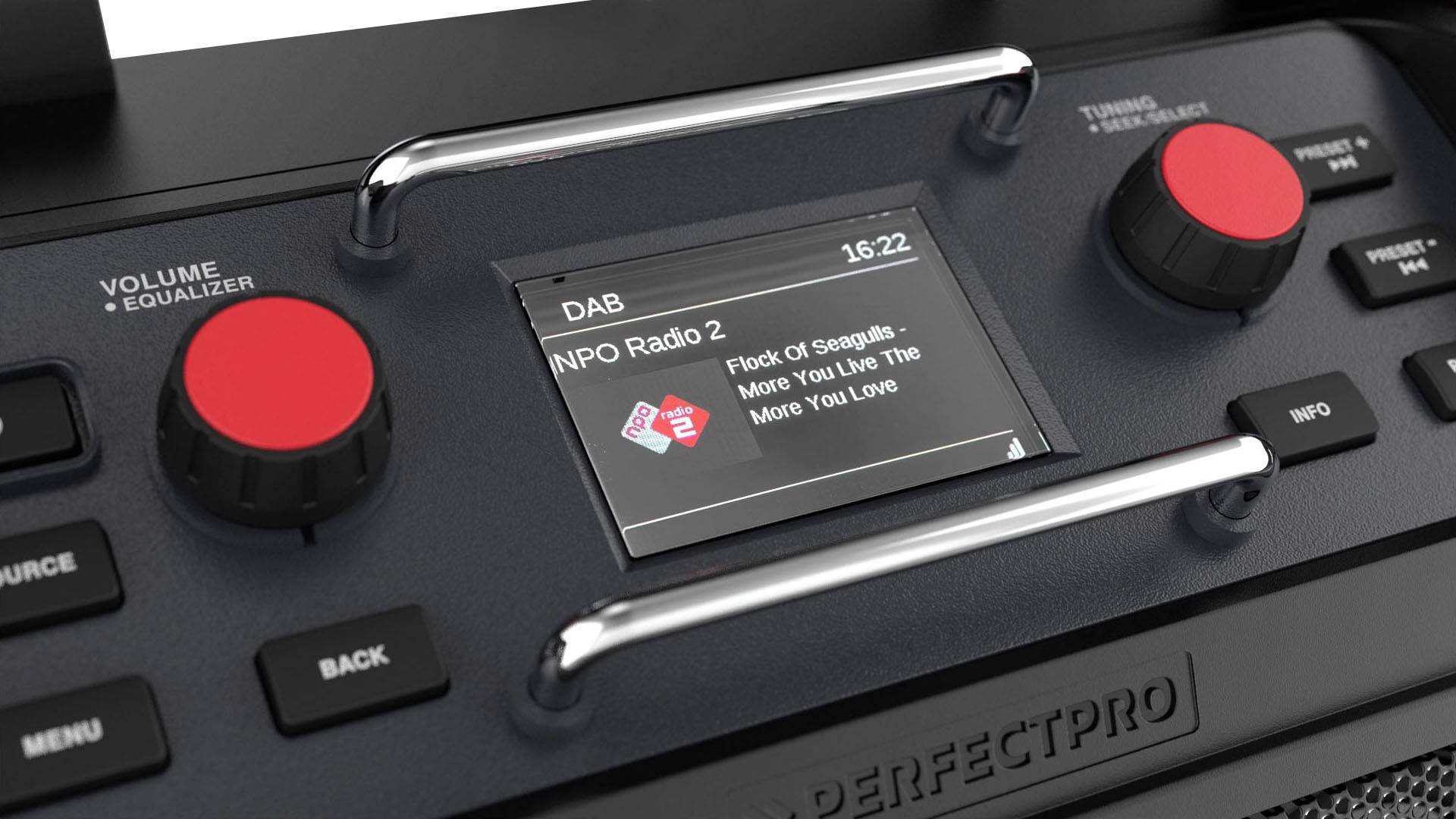 PerfectPro RockPro Baustellenradio DAB+, UKW AUX, Bluetooth®, USB Akku-Ladefunktion, spritzwassergeschützt, staubdicht, stoßfest