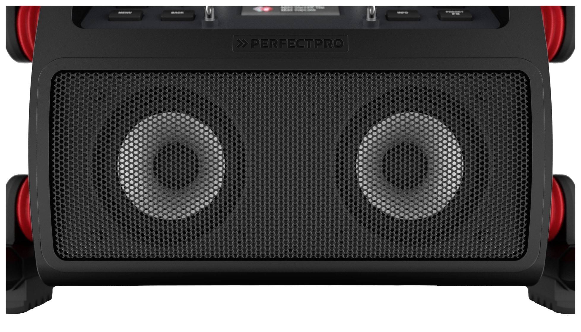 PerfectPro RockPro Baustellenradio DAB+, UKW AUX, Bluetooth®, USB Akku-Ladefunktion, spritzwassergeschützt, staubdicht, stoßfest