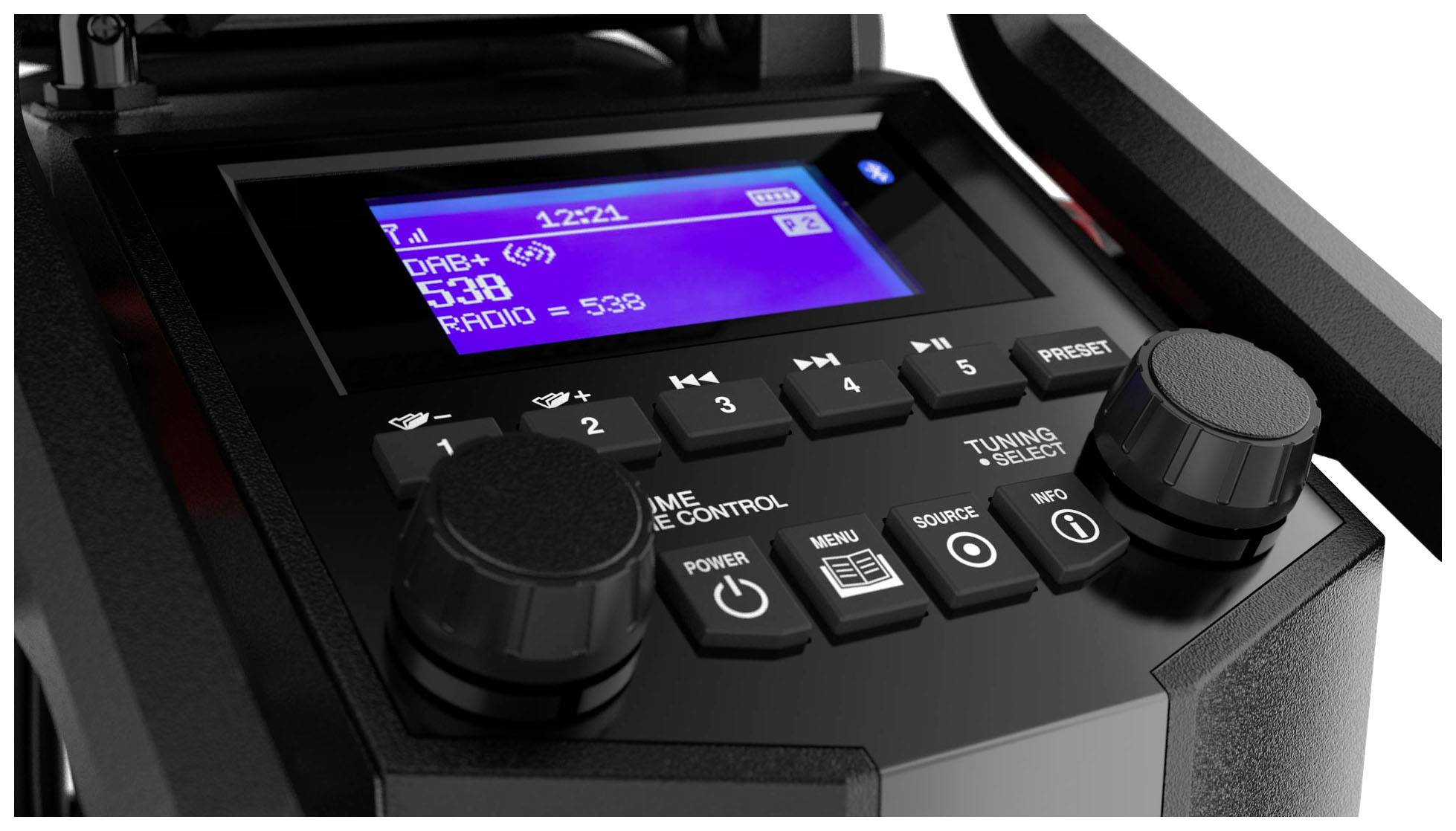 PerfectPro PowerPlayer Baustellenradio DAB+, UKW AUX, Bluetooth®, USB Akku-Ladefunktion, spritzwassergeschützt, staubdicht