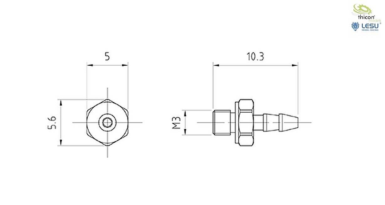 Thicon Models 56056 Nippel gerade M3 für 2,5/1,5mm Hydraulik-Anschluss 1St.