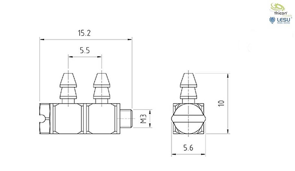 Thicon Models 56064 Doppel-Nippel Winkel M3 für 3/2mm Hydraulik-Anschluss 1St.