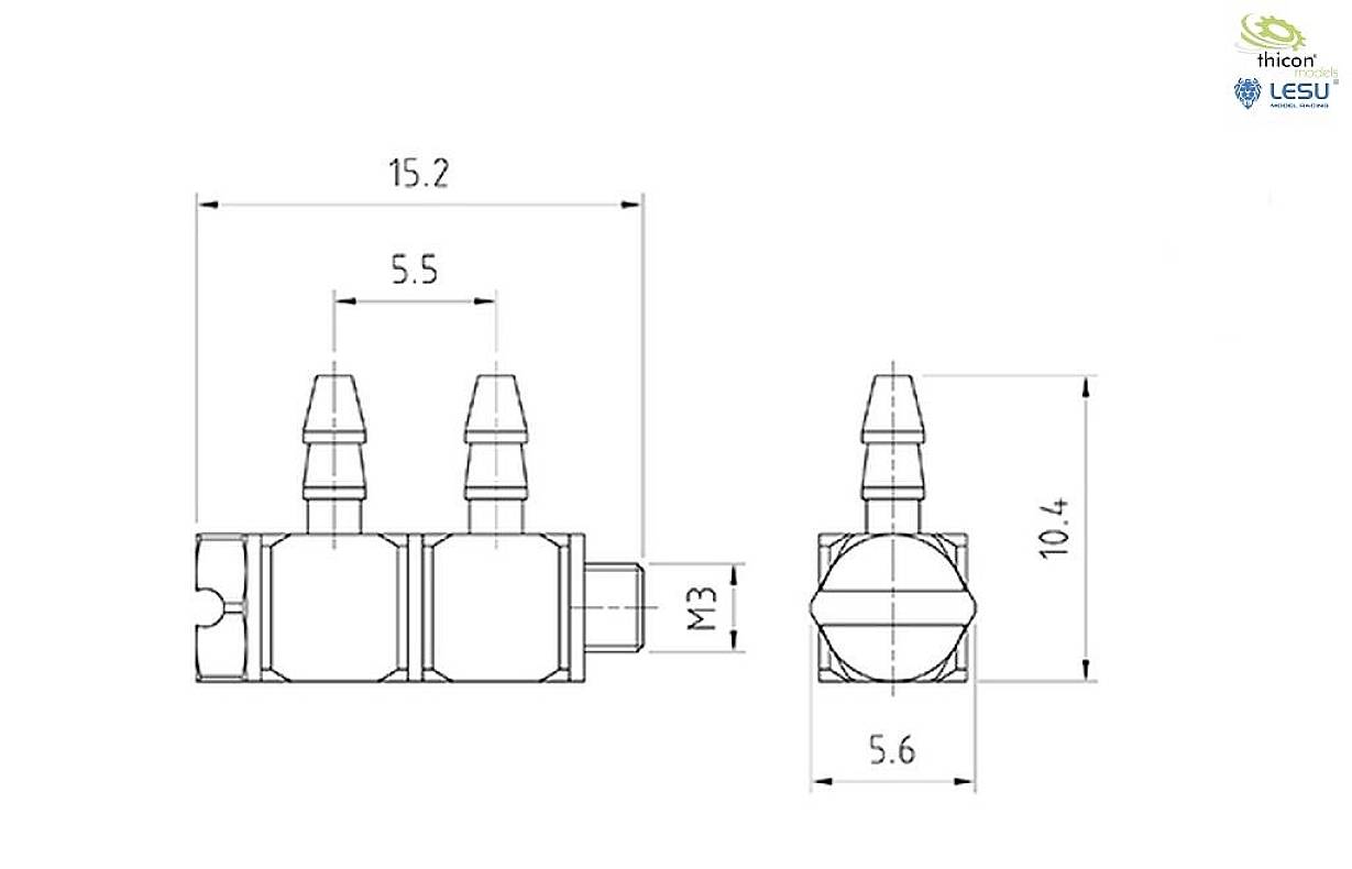 Thicon Models 56065 Doppel-Nippel Winkel M3 für 2,5/1,5mm Hydraulik-Anschluss 1St.