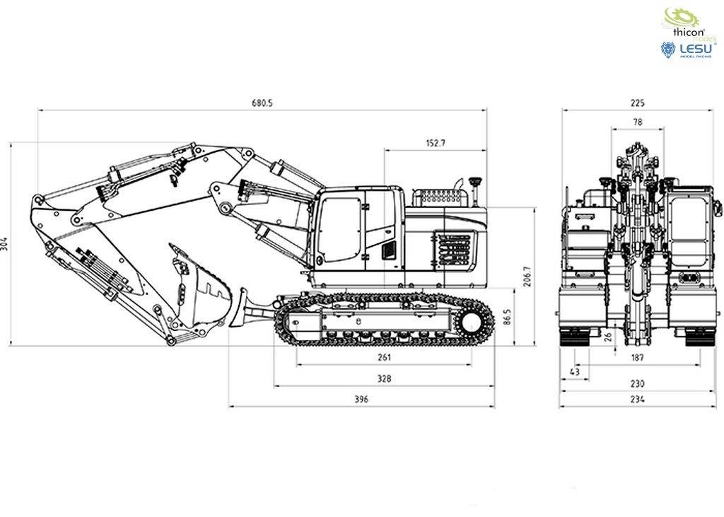 Thicon Models 58800 Kurzheck-Bagger ET26L 1:14 Elektro RC Funktionsmodell Bausatz