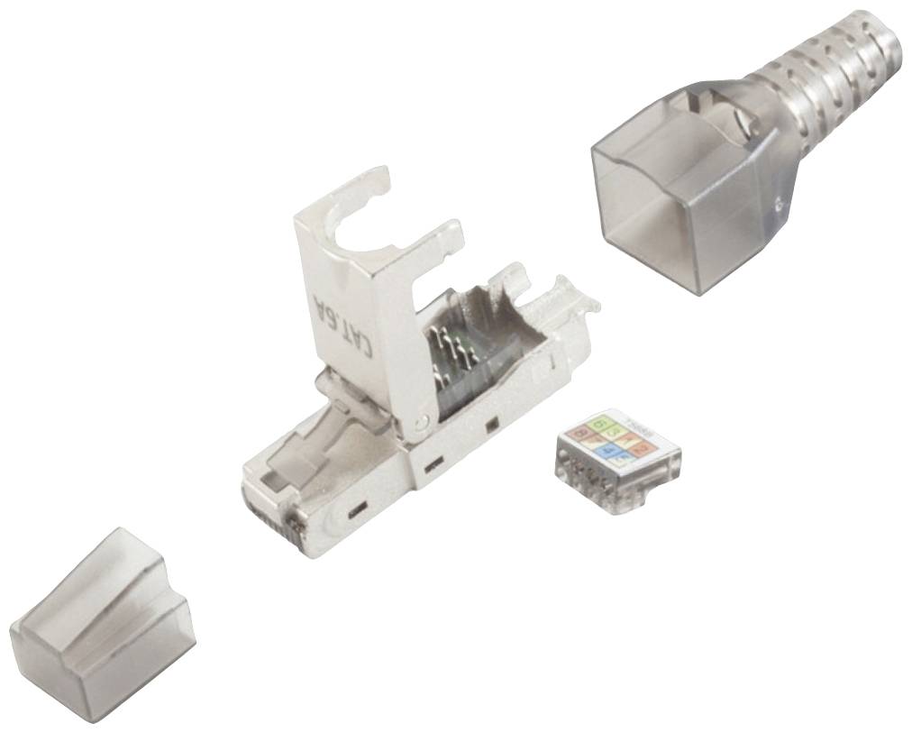 BKL Electronic RJ45 Stecker, werkzeuglos, STP, CAT 6A 10121201 Stecker, gerade Polzahl 8P8C Silber