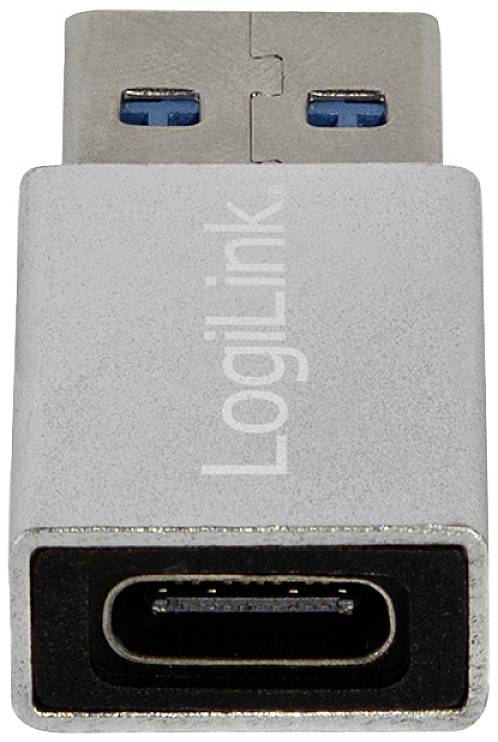 USB-Adapter mit USB-A-Stecker und USB-C-Buchse, silber. Markierung 'LogiLink' auf der Oberseite sichtbar.