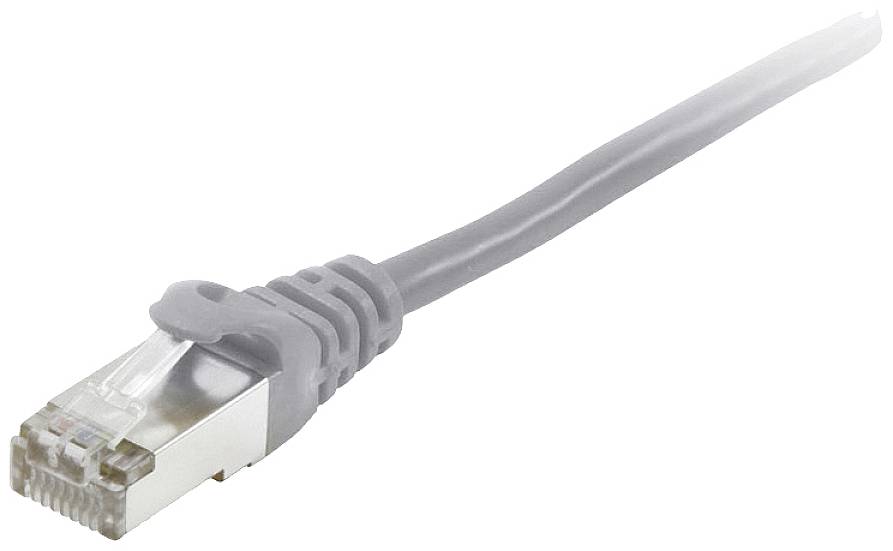 Graues Ethernet-Kabel mit RJ45-Stecker für Netzwerkverbindungen.