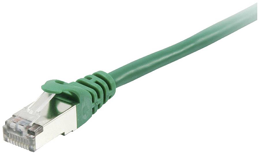 Ein grünes Ethernet-Kabel mit RJ45-Stecker, verwendet für Netzwerkverbindungen.
