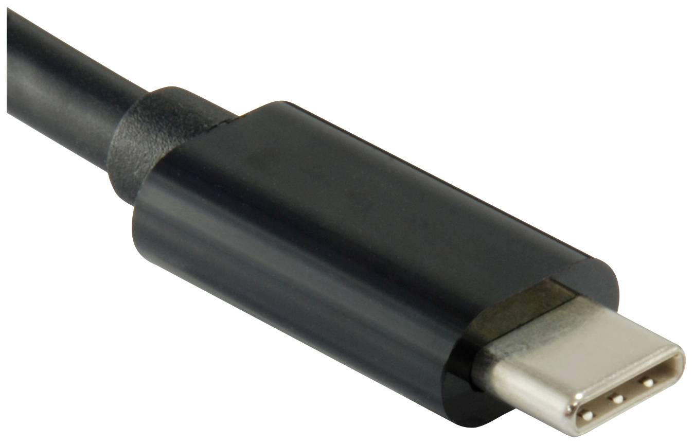 Nahaufnahme eines schwarzen USB-C-Kabels mit silbernem Anschluss, geeignet für verschiedene elektronische Geräte.