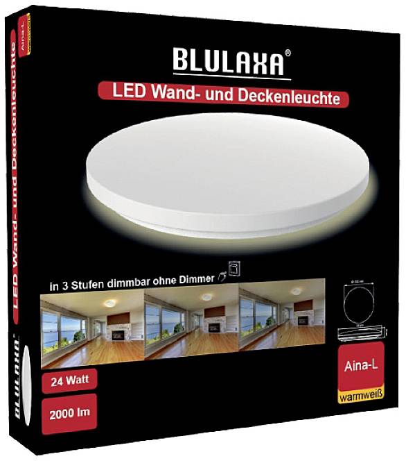 Blulaxa 49107 Aina-L Switch LED-Deckenleuchte, LED-Wandleuchte LED LED fest eingebaut 24W Weiß