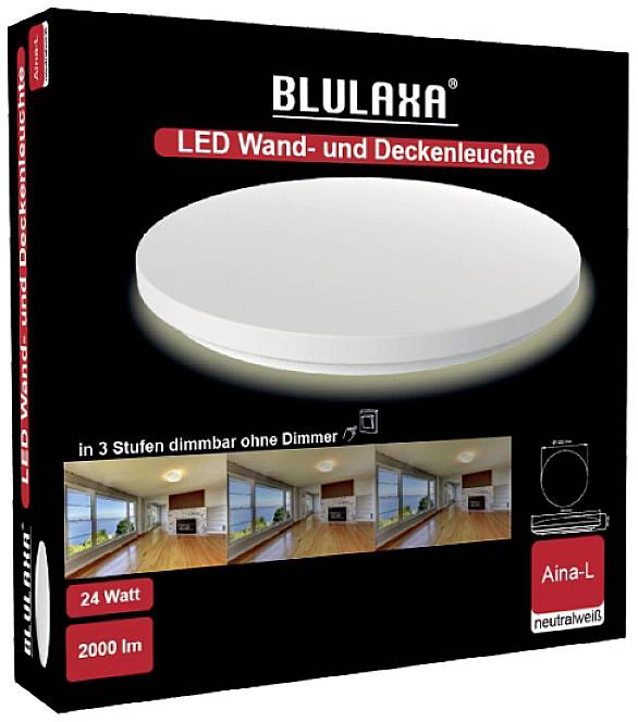 Blulaxa 49108 Aina-L Switch LED-Deckenleuchte, LED-Wandleuchte LED LED fest eingebaut 24W Weiß