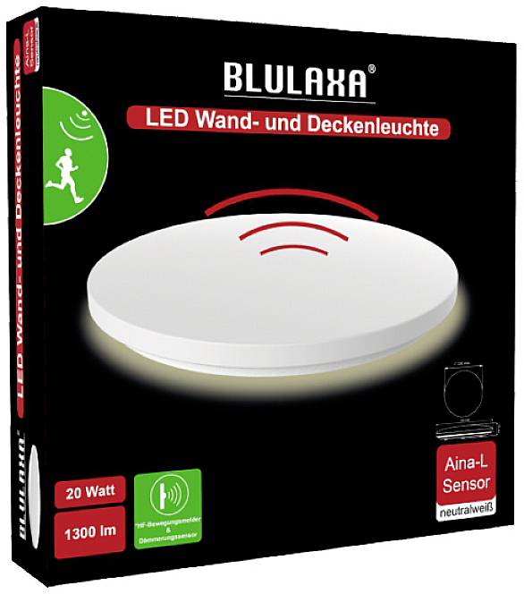 Blulaxa 49109 Aina-L Sensor LED-Deckenleuchte, LED-Wandleuchte LED LED fest eingebaut 20W Weiß