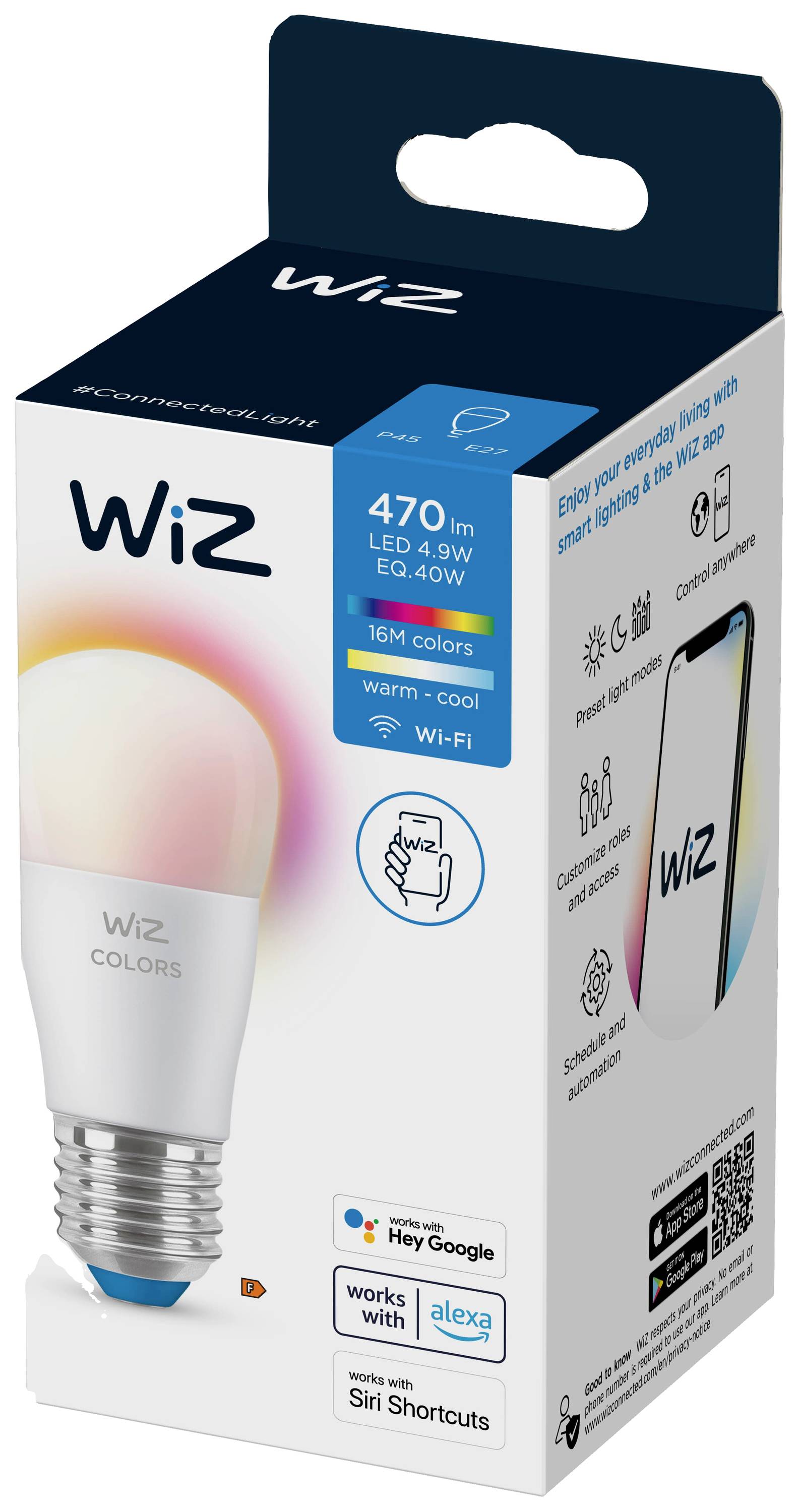WiZ 8719514554672 LED EEK F (A - G) E27 Tropfenform 5 W = 40 W RGBW dimmbar, app-gesteuert 1 St.