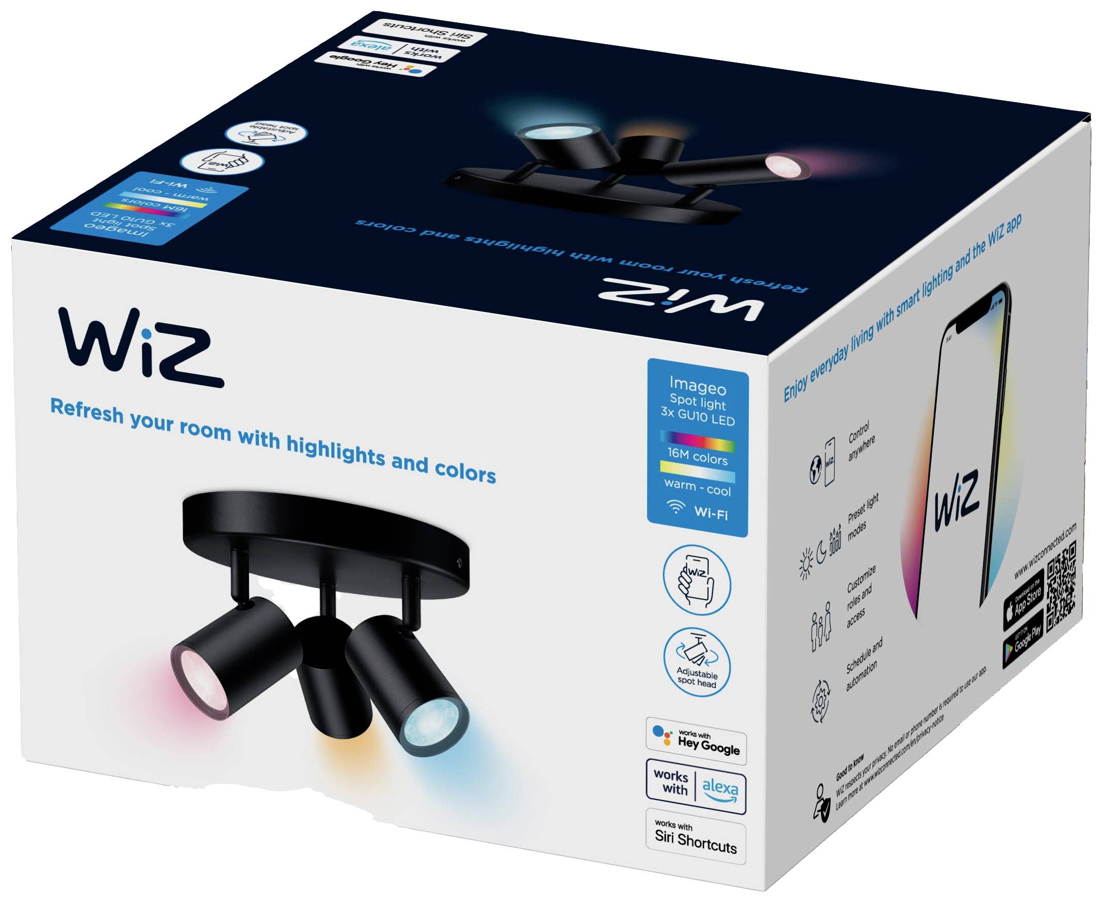 WiZ 8719514554535 IMAGEO Spots 3x5W B 22-65K RGB RD LED-Deckenleuchte GU10 15W Schwarz