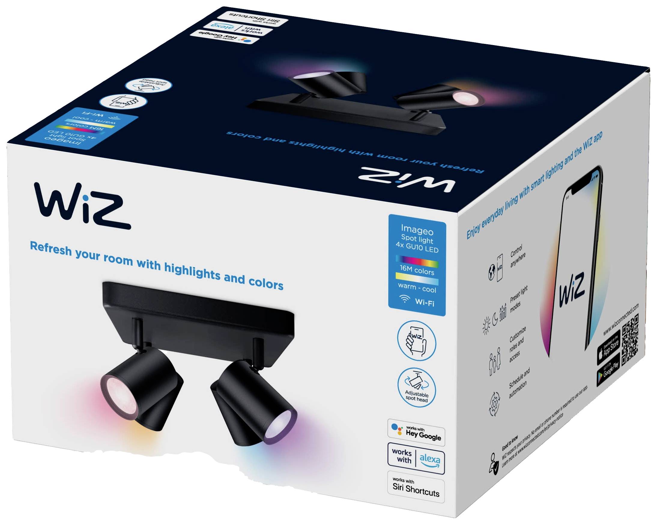 WiZ 8719514554573 IMAGEO Spots 4x5W B 22-65K RGB SQ LED-Deckenleuchte 20W Schwarz