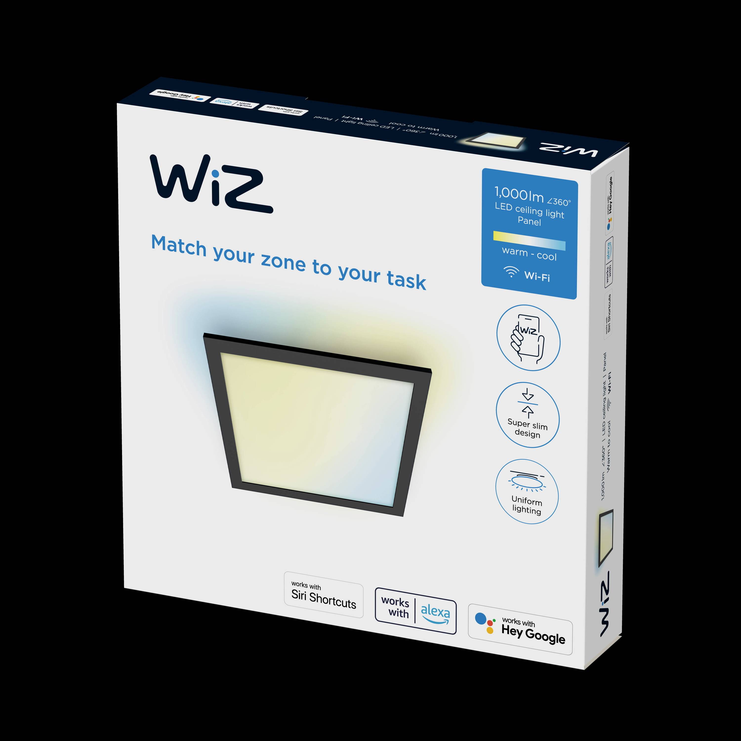 WiZ 8719514554917 Panel WiZ Ceiling SQ 12W Black 27-65K TW LED-Deckenleuchte 12 W Schwarz