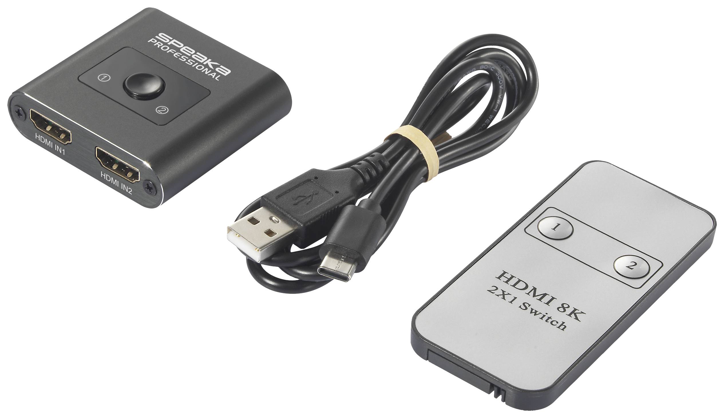SpeaKa Professional SP-HSW-231 2 Port HDMI-Switch UHD 8K @ 60 Hz, UHD 4K @ 120Hz