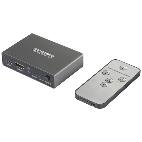 SpeaKa Professional SP-HDS-210 3 Port HDMI-Switch UHD 8K @ 60 Hz, UHD 4K @ 120 Hz