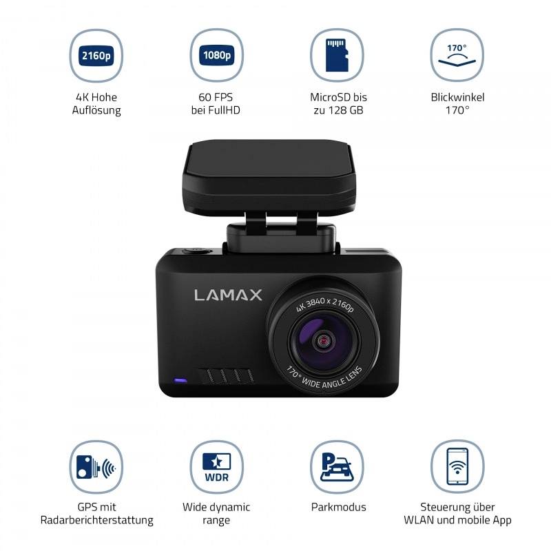 Lamax T10 Dashcam mit GPS Blickwinkel horizontal max.=170 ° Datenanzeige im Video, G-Sensor, WDR, S