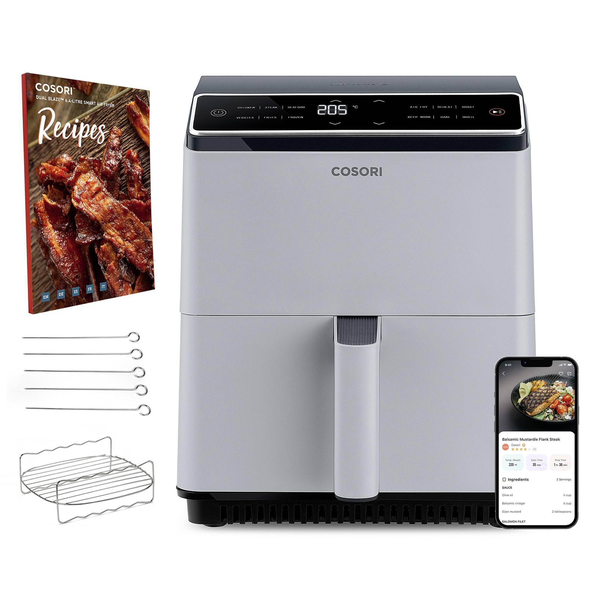 Cosori CAF-P583S-AEUR Heißluft-Fritteuse 6.4 l 1700 W Antihaftbeschichtung, mit Display, Überhitzungsschutz, App steuerbar Grau