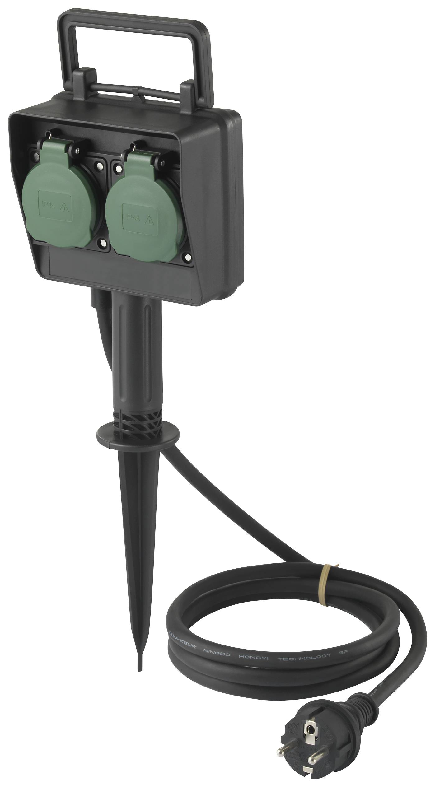 Sygonix SY-5231004 Gartensteckdose 2fach Schwarz, Standard-Grün (seidenmatt) erhöhter Berührungsschutz