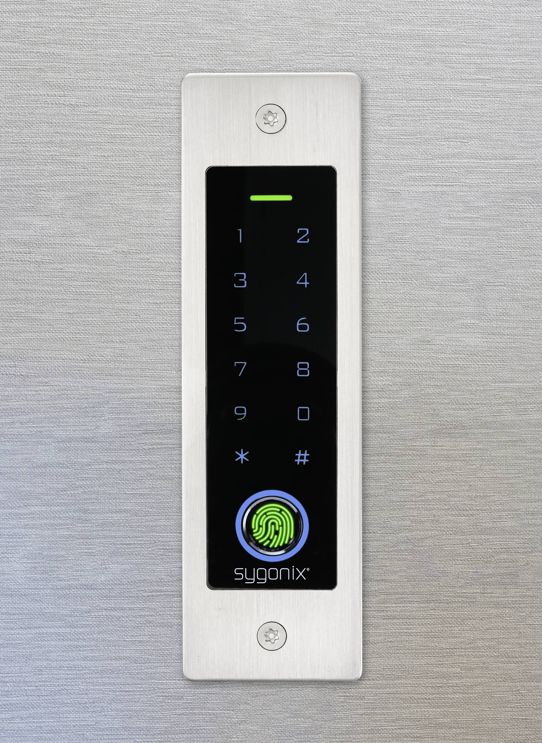 Sygonix SY-5231014 Fingerprint/RFID Zugangssystem Unterputz 12 V/DC, 18 V/DC IP55 mit beleuchteter Tastatur